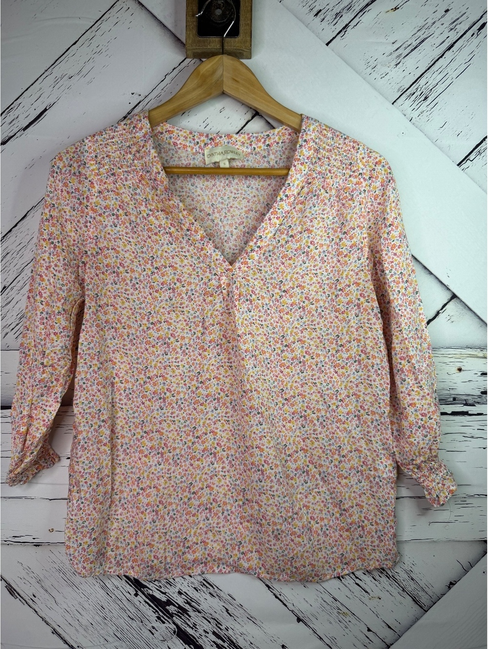 Cynthia Rowley Boho Peasant Smocked Floral Blouse/Top Women’s Small  Cottagecore